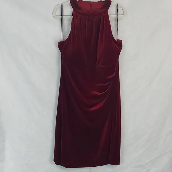 Vince Camuto Red Burgundy Velvet Halter Sleeveless Over Knee Dress 18 XXL # - Picture 3 of 13